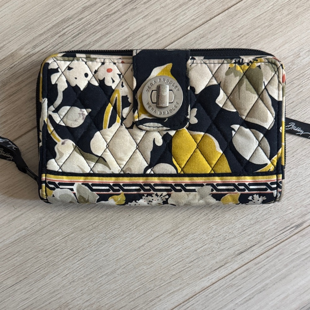 Vera Bradley Quilted Wallet in Black and Yellow Floral